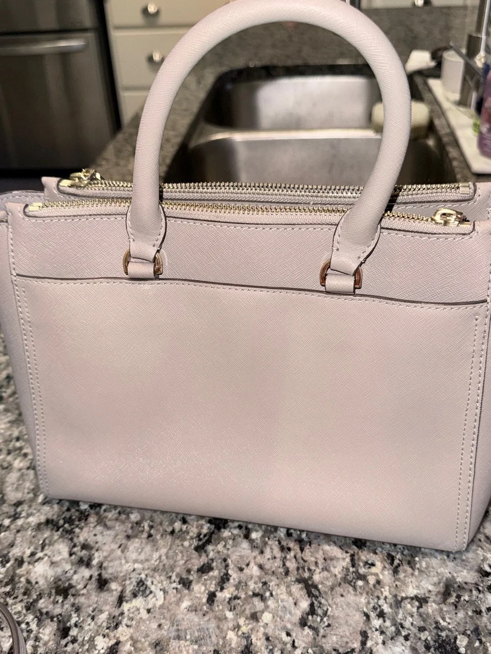 Tory Burch Saffiano Leather Satchel in Light Gray Taupe